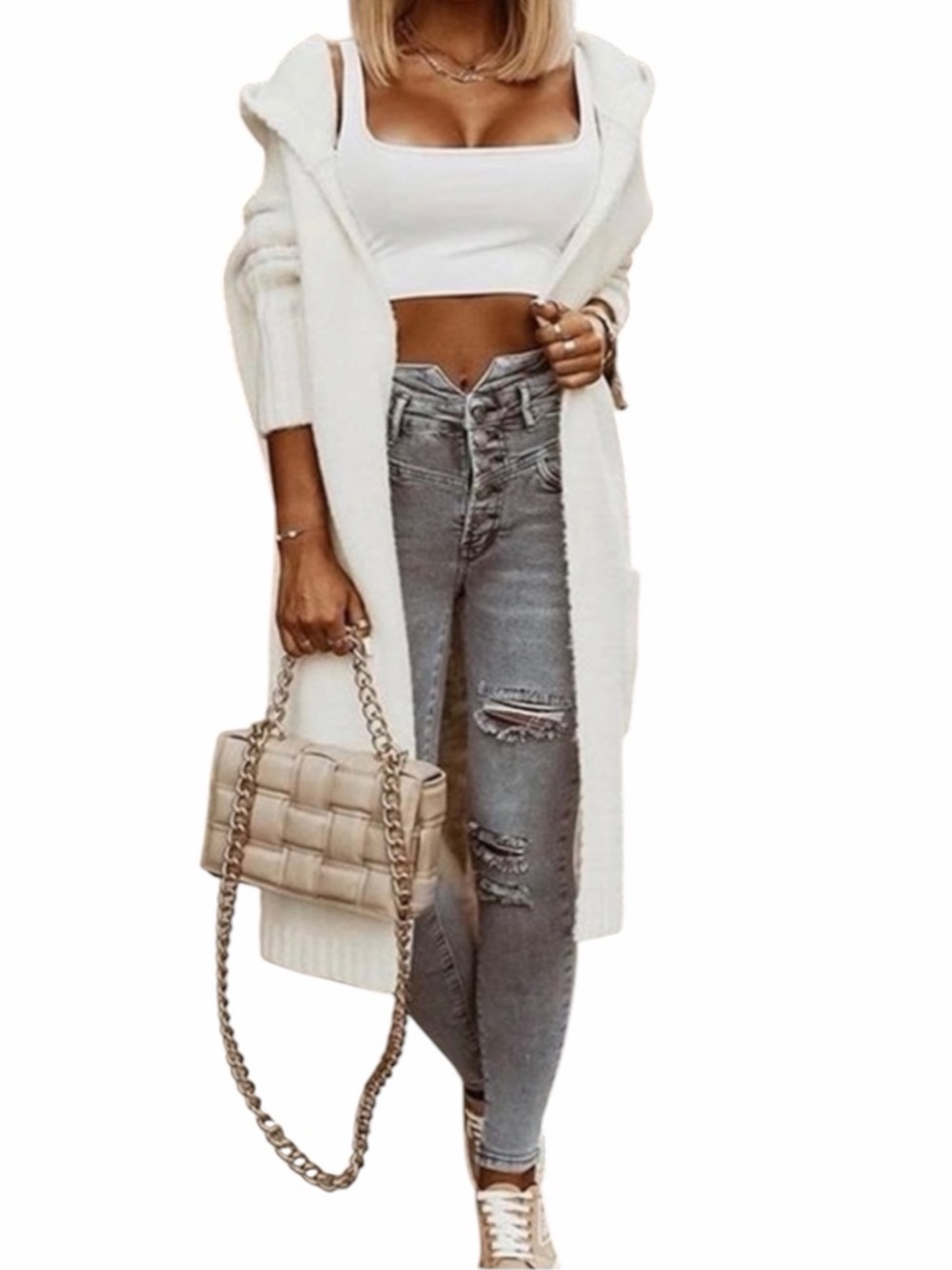 New KOANDAILY Letter Heart Print Hooded Longline Oversized Cardigan Size Small